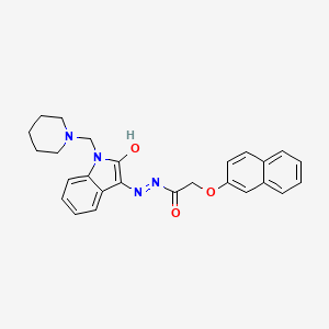 molecular formula C26H26N4O3 B12788987 Indolin-2,3-dione, 1-(1-piperidinomethyl)-, 3-(2-naphthyloxy)acetylhydrazone CAS No. 81315-43-7