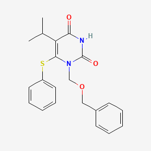 molecular formula C21H22N2O3S B12789199 5-Isopropyl-1-((benzyloxy)methyl)-6-(phenylthio)uracil CAS No. 136160-34-4