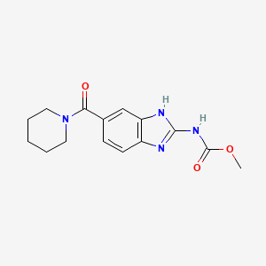 molecular formula C15H18N4O3 B12789307 Carbamic acid, (5-(1-piperidinylcarbonyl)-1H-benzimidazol-2-yl)-, methyl ester CAS No. 65003-32-9