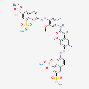 molecular formula C37H28N6Na4O15S4 B12789341 1,3-Naphthalenedisulfonic acid, 7-((4-((((4-((6,8-disulfo-2-naphthalenyl)azo)-2-methoxy-5-methylphenyl)amino)carbonyl)amino)-2-methoxy-5-methylphenyl)azo)-, tetrasodium salt CAS No. 96446-42-3