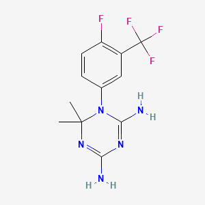 molecular formula C12H13F4N5 B12789360 1,3,5-Triazine-2,4-diamine, 1-(4-fluoro-3-(trifluoromethyl)phenyl)-1,6-dihydro-6,6-dimethyl- CAS No. 47155-00-0