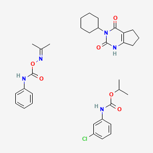 Carbamic acid, (3-chlorophenyl)-, 1-methylethyl ester, mixt. with 3-cyclohexyl-6,7-dihydro-1H-cyclopentapyrimidine-2,4(3H,5H)-dione and 2-propanone O-((phenylamino)carbonyl)oxime