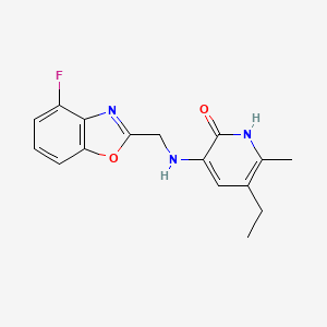 molecular formula C16H16FN3O2 B12791186 2(1H)-Pyridinone, 5-ethyl-3-(((4-fluoro-2-benzoxazolyl)methyl)amino)-6-methyl- CAS No. 139571-98-5