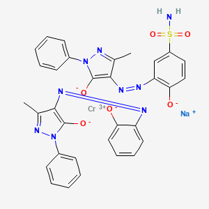 molecular formula C32H25CrN9NaO6S B12792581 Chromate(1-), (2-((4,5-dihydro-3-methyl-5-(oxo-kappaO)-1-phenyl-1H-pyrazol-4-yl)azo-kappaN1)benzoato(2-)-kappaO)(3-((4,5-dihydro-3-methyl-5-(oxo-kappaO)-1-phenyl-1H-pyrazol-4-yl)azo-kappaN1)-4-(hydroxy-kappaO)benzenesulfonamidato(2-))-, sodium CAS No. 83732-95-0