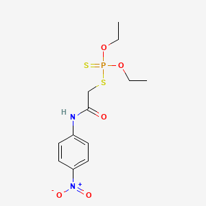 molecular formula C12H17N2O5PS2 B12792604 Phosphorodithioic acid, O,O-diethyl ester, S-ester with 2-mercapto-4'-nitroacetanilide CAS No. 6096-16-8