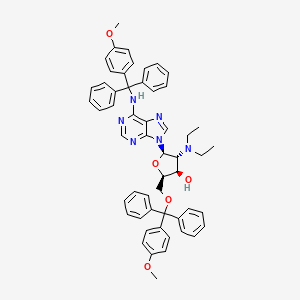 molecular formula C54H54N6O5 B12792611 9H-Purin-6-amine, 9-(2-deoxy-2-(diethylamino)-5-O-((4-methoxyphenyl)diphenylmethyl)-beta-D-xylofuranosyl)-N-((4-methoxyphenyl)diphenylmethyl)- CAS No. 134934-78-4