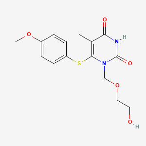 molecular formula C15H18N2O5S B12792619 1-((2-Hydroxyethoxy)methyl)-6-((4-methoxyphenyl)thio)thymine CAS No. 125083-80-9