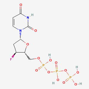 molecular formula C9H14FN2O13P3 B12792669 Uridine 5'-(tetrahydrogen triphosphate), 2',3'-dideoxy-3'-fluoro- CAS No. 124903-21-5