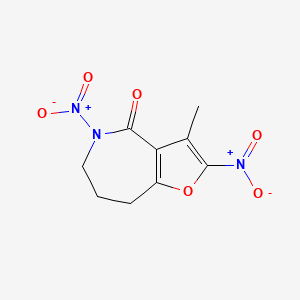 molecular formula C9H9N3O6 B12792731 2,5-Bis(hydroxy(oxido)amino)-3-methyl-5,6,7,8-tetrahydro-4H-furo(3,2-c)azepin-4-one CAS No. 61190-52-1