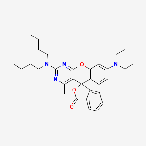 molecular formula C31H38N4O3 B12792821 Spiro(5H-(1)benzopyrano(2,3-d)pyrimidine-5,1'(3'H)-isobenzofuran)-3'-one, 2-(dibutylamino)-8-(diethylamino)-4-methyl- CAS No. 85117-97-1