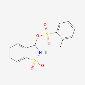 molecular formula C14H13NO5S2 B12793001 1,1-Dioxido-2,3-dihydro-1,2-benzisothiazol-3-yl 2-methylbenzenesulfonate CAS No. 6955-48-2