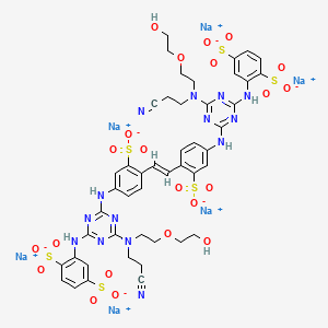 molecular formula C46H44N14Na6O22S6 B12793103 Hexasodium 2,2'-(vinylenebis((3-sulphonato-4,1-phenylene)imino(6-((2-cyanoethyl)(2-(2-hydroxyethoxy)ethyl)amino)-1,3,5-triazine-4,2-diyl)imino))bis(benzene-1,4-disulphonate) CAS No. 79135-87-8