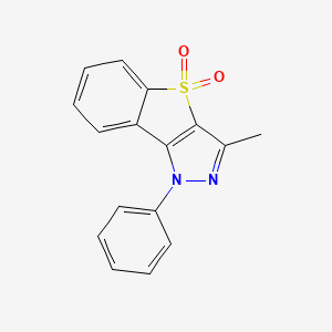 molecular formula C16H12N2O2S B12793114 3-Methyl-1-phenyl-1H-(1)benzothieno(3,2-c)pyrazole 4,4-dioxide CAS No. 71087-62-2