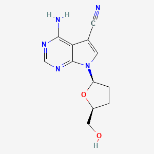 molecular formula C12H13N5O2 B12793242 7H-Pyrrolo(2,3-d)pyrimidine-5-carbonitrile, 4-amino-7-((2R,5S)-tetrahydro-5-(hydroxymethyl)-2-furanyl)- CAS No. 115044-81-0