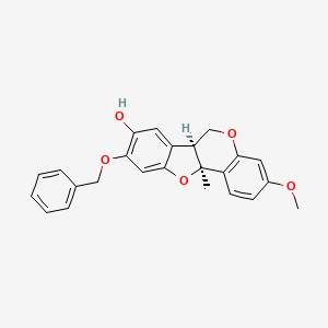 molecular formula C24H22O5 B12793364 6H-Benzofuro(3,2-c)(1)benzopyran-8-ol, 6a,11a-dihydro-3-methoxy-11a-methyl-9-(phenylmethoxy)-, cis- CAS No. 184900-59-2