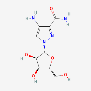 molecular formula C9H14N4O5 B12793485 4NH2-3CONH2-riboPyrazole CAS No. 138787-17-4