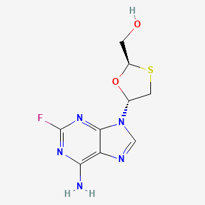 molecular formula C9H10FN5O2S B12793522 1,3-Oxathiolane-2-methanol, 5-(6-amino-2-fluoro-9H-purin-9-yl)-, (2R-trans)- CAS No. 145986-42-1