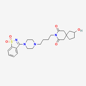 molecular formula C24H32N4O5S B12793532 8-[4-[4-(1,1-dioxo-1,2-benzothiazol-3-yl)piperazin-1-yl]butyl]-3-hydroxy-8-azaspiro[4.5]decane-7,9-dione CAS No. 131779-39-0