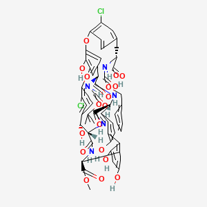 molecular formula C56H51Cl2N5O18 B12793636 (2R)-3-[3-chloro-4-[[(1R,13S,16S,17R,28R)-20-chloro-5,8,10,17,24-pentahydroxy-13-methoxycarbonyl-28-[(2-methylpropan-2-yl)oxycarbonylamino]-15,29,31-trioxo-22-oxa-14,30,32-triazahexacyclo[14.14.2.218,21.12,6.123,27.07,12]hexatriaconta-2(36),3,5,7(12),8,10,18,20,23,25,27(33),34-dodecaen-25-yl]oxy]phenyl]-2-(phenylmethoxycarbonylamino)propanoic acid CAS No. 164515-56-4