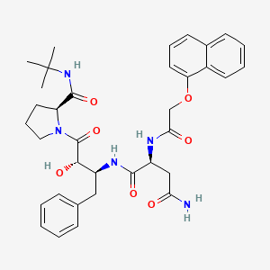 molecular formula C35H43N5O7 B12793888 (2S)-N-(3-((2S)-2-(N-(tert-Butyl)carbamoyl)pyrrolidinyl)(1S,2S)-2-hydroxy-3-oxo-1-benzylpropyl)-3-carbamoyl-2-(2-naphthyloxyacetylamino)propanamide CAS No. 141171-77-9