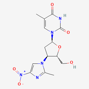 molecular formula C14H17N5O6 B12793895 2,4(1H,3H)-Pyrimidinedione, 1-(2,3-dideoxy-3-(2-methyl-4-nitro-1H-imidazol-1-yl)-alpha-D-erythro-pentofuranosyl)-5-methyl- CAS No. 132149-47-4