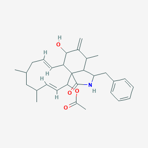 molecular formula C30H39NO4 B127946 [(3E,9E)-16-Benzyl-12-hydroxy-5,7,14-trimethyl-13-methylidene-18-oxo-17-azatricyclo[9.7.0.01,15]octadeca-3,9-dien-2-yl] acetate CAS No. 141994-72-1