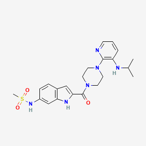 molecular formula C22H28N6O3S B12796571 Piperazine, 1-(3-((1-methylethyl)amino)-2-pyridinyl)-4-((5-((methylsulfonyl)amino)-1H-indol-2-yl)carbonyl)- CAS No. 147920-17-0