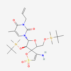 molecular formula C27H47N3O8SSi2 B12796898 (1-(2',5'-Bis-O-(tert-butyldimethylsilyl)-beta-D-ribofuranosyl)-3-N-allylthymine)-3'-spiro-5-(4-amino-1,2-oxathiole-2,2-dioxide) 