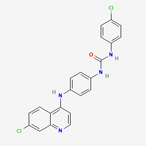 molecular formula C22H16Cl2N4O B12796900 Urea, N-(4-chlorophenyl)-N'-(4-((7-chloro-4-quinolinyl)amino)phenyl)- CAS No. 130292-77-2