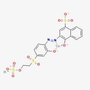 molecular formula C18H13CuN2O11S3- B12796926 Copper;hydron;4-oxido-3-[[2-oxido-4-(2-sulfonatooxyethylsulfonyl)phenyl]diazenyl]naphthalene-1-sulfonate CAS No. 67892-59-5