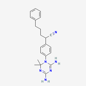 molecular formula C22H26N6 B12797027 Benzenepentanenitrile, a-(4-(4,6-diamino-2,2-dimethyl-1,3,5-triazin-1(2H)-yl)phenyl)- CAS No. 47587-62-2