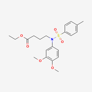 molecular formula C21H27NO6S B12797045 Ethyl 4-[(3,4-dimethoxyphenyl)(4-methylbenzene-1-sulfonyl)amino]butanoate CAS No. 24310-38-1