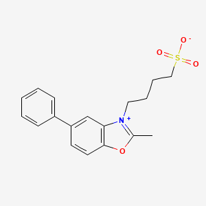 molecular formula C18H19NO4S B12797199 Benzoxazolium, 2-methyl-5-phenyl-3-(4-sulfobutyl)-, inner salt CAS No. 55526-94-8