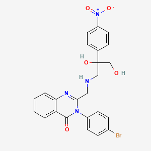 molecular formula C24H21BrN4O5 B12797554 4(3H)-Quinazolinone, 3-(4-bromophenyl)-2-(((2,3-dihydroxy-2-(4-nitrophenyl)propyl)amino)methyl)-, (R)- CAS No. 84138-21-6