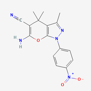 6-Amino-1-(4-(hydroxy(oxido)amino)phenyl)-3,4,4-trimethyl-1,4-dihydropyrano(2,3-c)pyrazole-5-carbonitrile