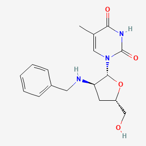 molecular formula C17H21N3O4 B12799252 Uridine, 2',3'-dideoxy-5-methyl-2'-((phenylmethyl)amino)- CAS No. 134935-09-4