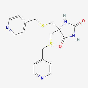 molecular formula C17H18N4O2S2 B12799371 5,5-Bis(((4-pyridylmethyl)thio)methyl)-2,4-imidazolidinedione CAS No. 142979-87-1