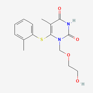 molecular formula C15H18N2O4S B12801454 1-((2-Hydroxyethoxy)methyl)-6-((2-methylphenyl)thio)thymine CAS No. 125056-57-7