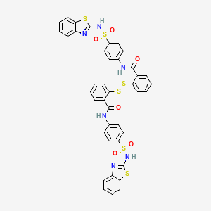 molecular formula C40H28N6O6S6 B12803016 N-(4-((Benzothiazol-2-ylamino)sulfonyl)phenyl)(2-((2-(N-(4-((benzothiazol-2-ylamino)sulfonyl)phenyl)carbamoyl)phenyl)disulfanyl)phenyl)carboxamide CAS No. 98064-10-9