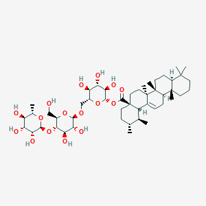 molecular formula C48H78O16 B12803855 [(2S,3R,4S,5S,6R)-6-[[(2R,3R,4R,5S,6R)-3,4-dihydroxy-6-(hydroxymethyl)-5-[(2S,3R,4R,5R,6S)-3,4,5-trihydroxy-6-methyloxan-2-yl]oxyoxan-2-yl]oxymethyl]-3,4,5-trihydroxyoxan-2-yl] (1S,2R,4aS,6aR,6aS,6bR,8aS,12aS,14bS)-1,2,6a,6b,9,9,12a-heptamethyl-2,3,4,5,6,6a,7,8,8a,10,11,12,13,14b-tetradecahydro-1H-picene-4a-carboxylate 