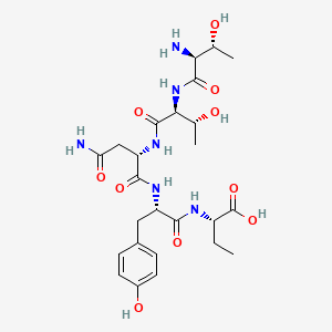 molecular formula C25H38N6O10 B12803976 Butanoic acid, L-threonyl-L-threonyl-L-asparaginyl-L-tyrosyl-L-2-amino- CAS No. 123951-86-0