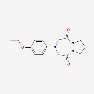 molecular formula C15H19N3O3 B12804056 3-(4-Ethoxyphenyl)tetrahydro-1H,7H-pyrazolo(1,2-a)(1,2,5)triazepine-1,5(2H)-dione CAS No. 86144-46-9