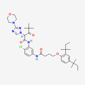 molecular formula C39H55ClN6O5 B12804060 1H-1,2,4-Triazole-1-acetamide, N-(5-((4-(2,4-bis(1,1-dimethylpropyl)phenoxy)-1-oxobutyl)amino)-2-chlorophenyl)-alpha-(2,2-dimethyl-1-oxopropyl)-3-(4-morpholinyl)- CAS No. 60520-30-1