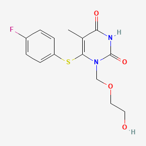 molecular formula C14H15FN2O4S B12804146 6-((4-Fluorophenyl)thio)-1-((2-hydroxyethoxy)methyl)thymine CAS No. 125056-65-7