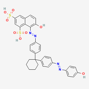 molecular formula C34H30N4O8S2 B12804166 7-Hydroxy-8-((4-(1-(4-((4-hydroxyphenyl)azo)phenyl)cyclohexyl)phenyl)azo)naphthalene-1,3-disulphonic acid CAS No. 93919-33-6