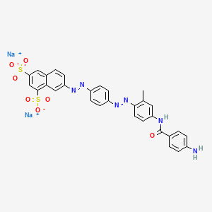 molecular formula C30H22N6Na2O7S2 B12805253 Disodium 7-((4-((4-((4-aminobenzoyl)amino)-o-tolyl)azo)phenyl)azo)naphthalene-1,3-disulphonate CAS No. 79793-03-6