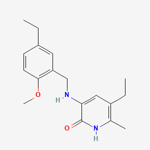 molecular formula C18H24N2O2 B12805295 2(1H)-Pyridinone, 5-ethyl-3-(((5-ethyl-2-methoxyphenyl)methyl)amino)-6-methyl- CAS No. 139547-91-4