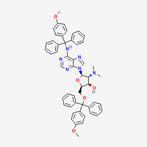 molecular formula C52H50N6O5 B12805392 9H-Purin-6-amine, 9-(2-deoxy-2-(dimethylamino)-5-O-((4-methoxyphenyl)diphenylmethyl)-beta-D-xylofuranosyl)-N-((4-methoxyphenyl)diphenylmethyl)- CAS No. 134934-77-3