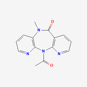 molecular formula C14H12N4O2 B12805981 2-acetyl-9-methyl-2,4,9,15-tetrazatricyclo[9.4.0.03,8]pentadeca-1(11),3(8),4,6,12,14-hexaen-10-one CAS No. 133648-16-5