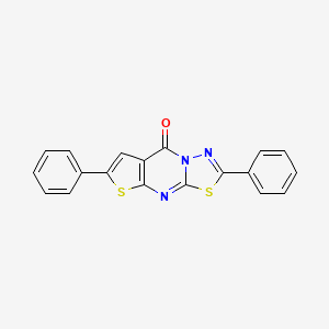 molecular formula C19H11N3OS2 B12806087 8H-(1,3,4)Thiadiazolo(3,2-a)thieno(2,3-d)pyrimidin-8-one, 2,6-diphenyl- CAS No. 103344-19-0